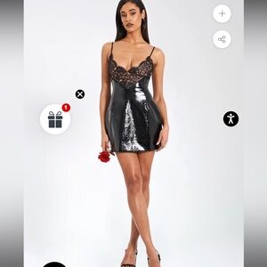 Miss circle Shelby Black Vegan Leather with Lace Mini Dress